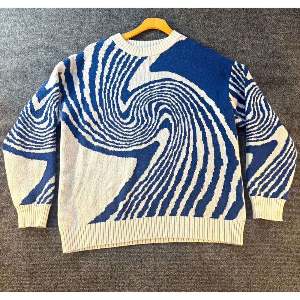 Aelfric Eden Whirlpool Knit Sweater Unisex S Blue White Swirl Oversized Y2K